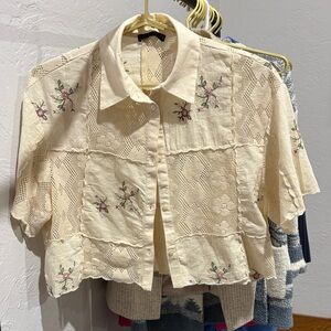 Zara Floral Embroidered Cream Blouse